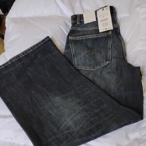 Zara Women's High Waisted, Extra Wide Legs, Distressed Blue Jeans